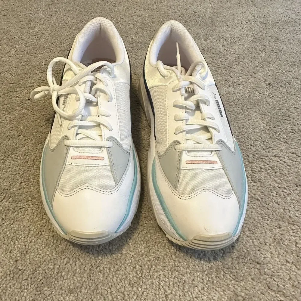 Puma Storm.Y Women Size 9 Peacock White Metallic Athletic Shoes‎